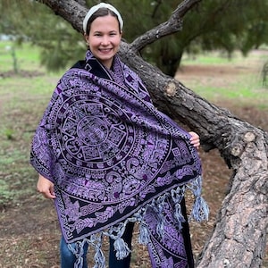 Traditional MEXICAN SHAWL. Mexican Gifts. Light Mexican shawl. Mexican Pashmina, Mexican Art, Aztec Calendar Mexican Rebozo