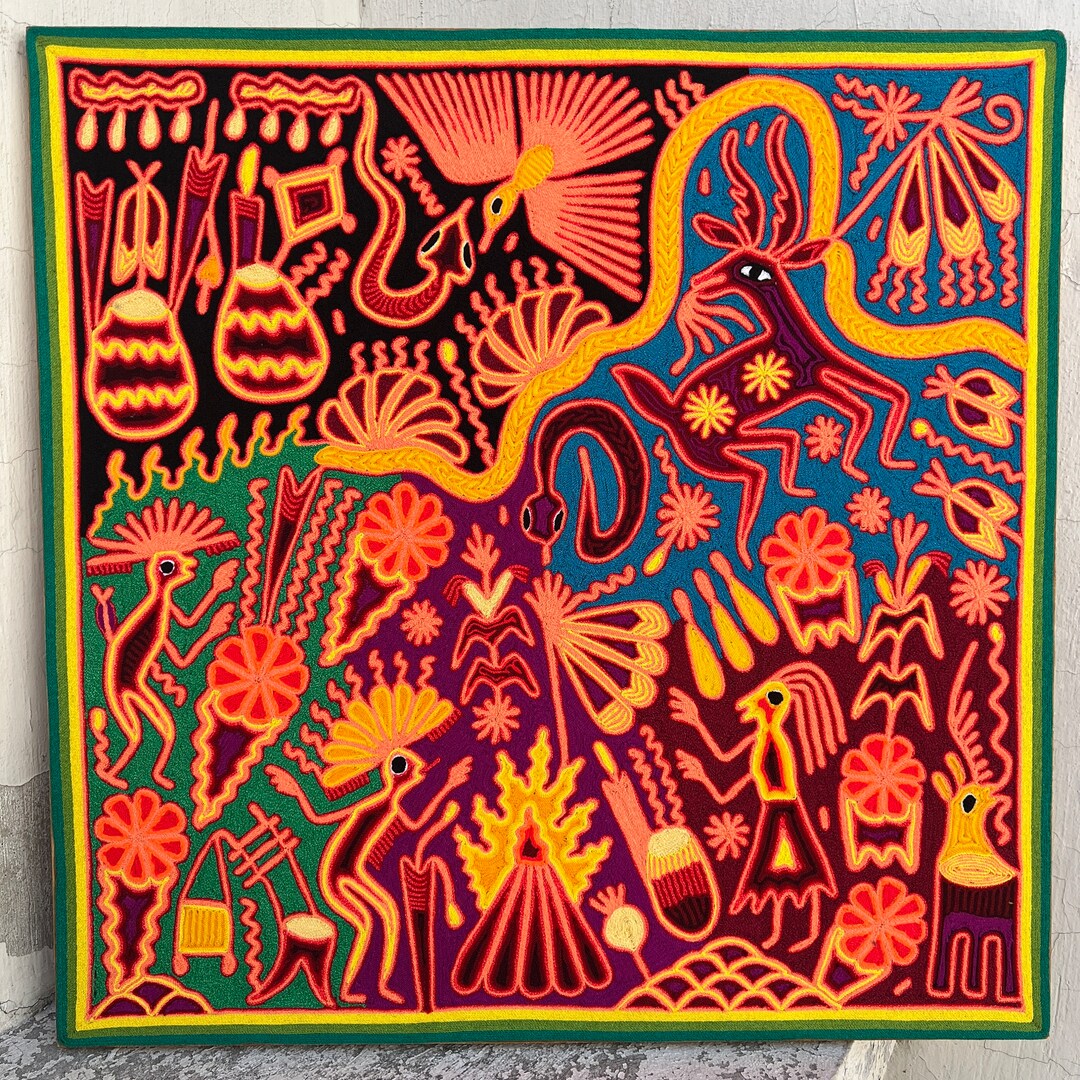 Mexican HUICHOL Art PAINT to Wall DECORATION. Huichol Mexican Art ...