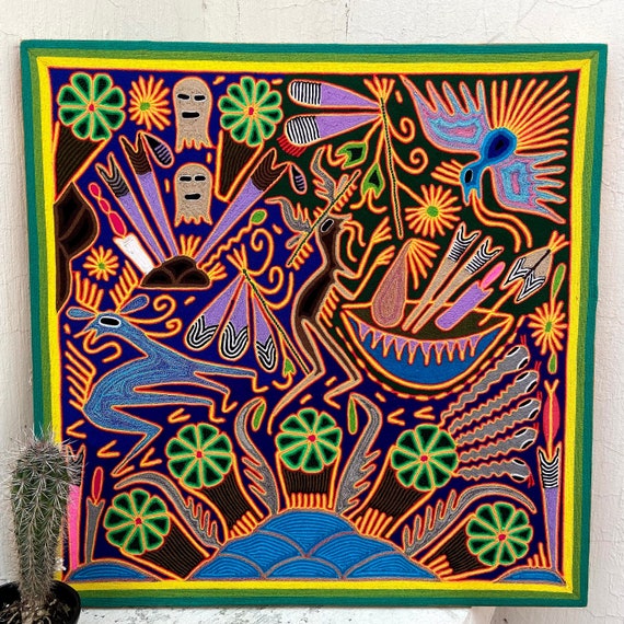 Huichol Yarn Painting . Mexican Huichol Art Picture to Wall | Etsy