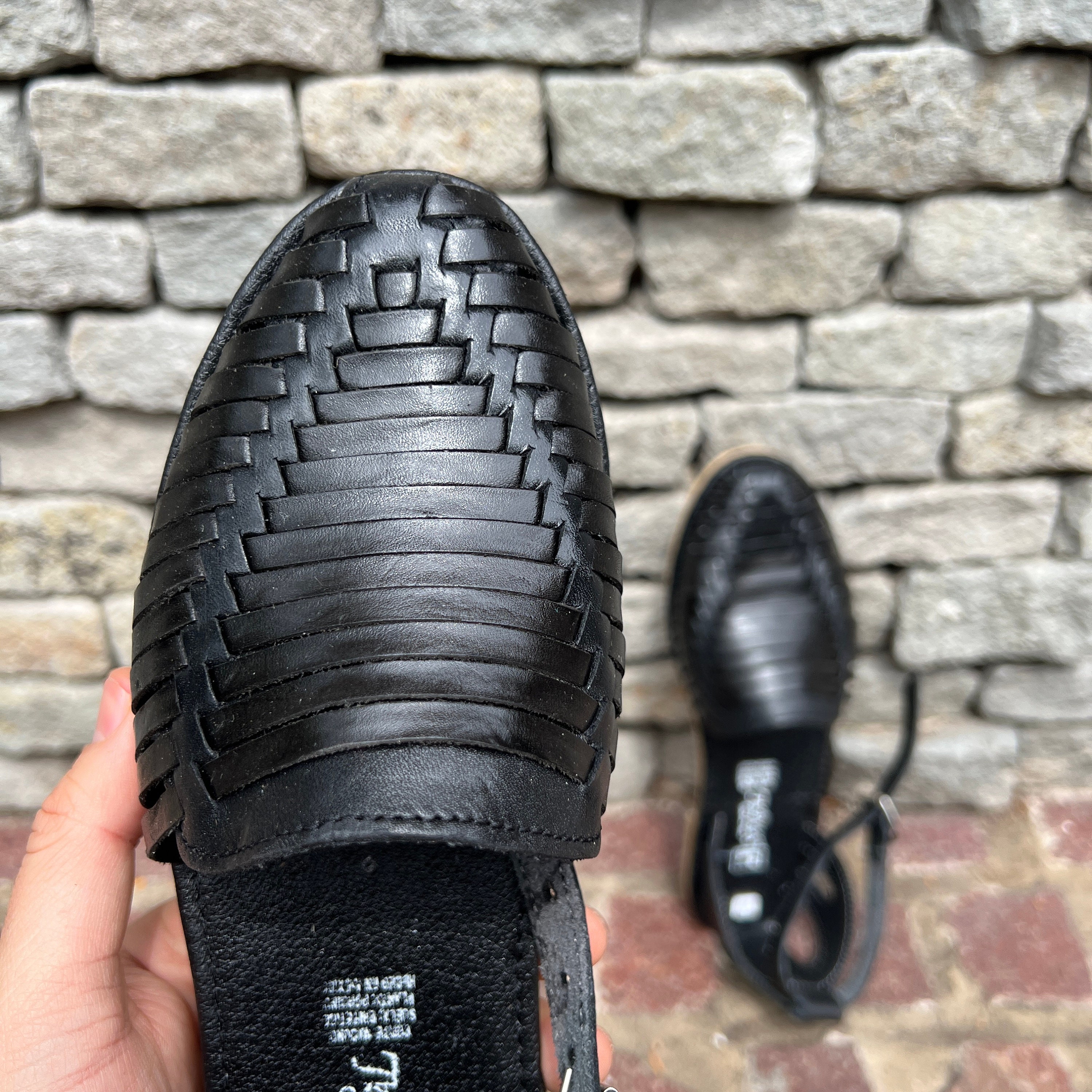 All black leather huaraches clearance