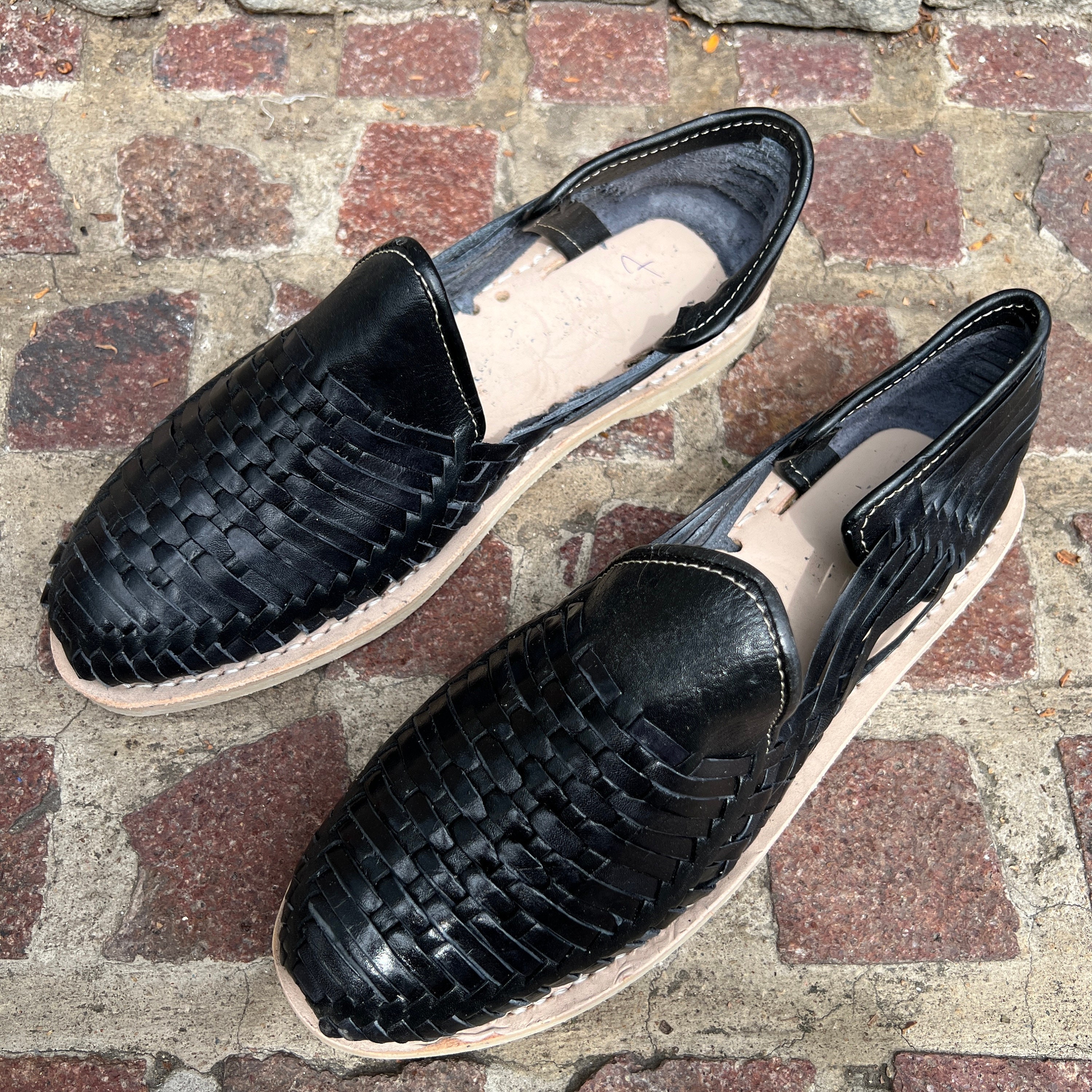 Handmade Leather Slip-on Shoes - Black, Light Heel, Grid