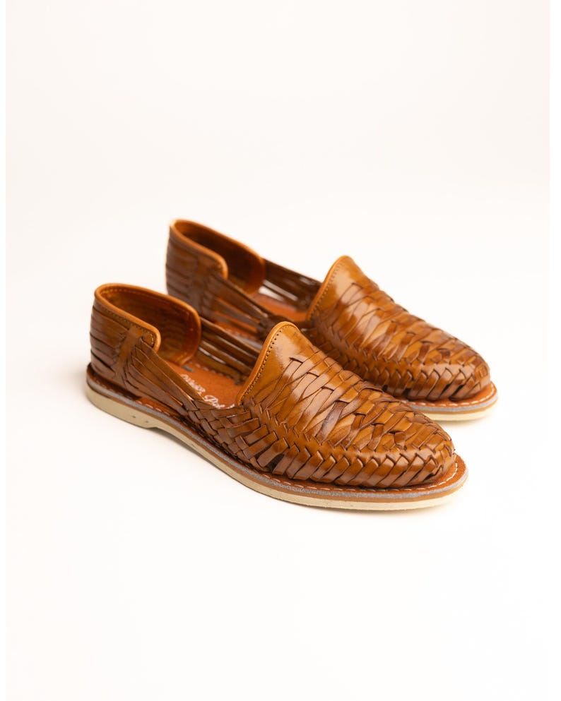 Men's Handmade Tan Leather Huarache Sandals | Closed Toe Slip-On | Mexican Artisan Shoes for Casual Summer Wear image 1