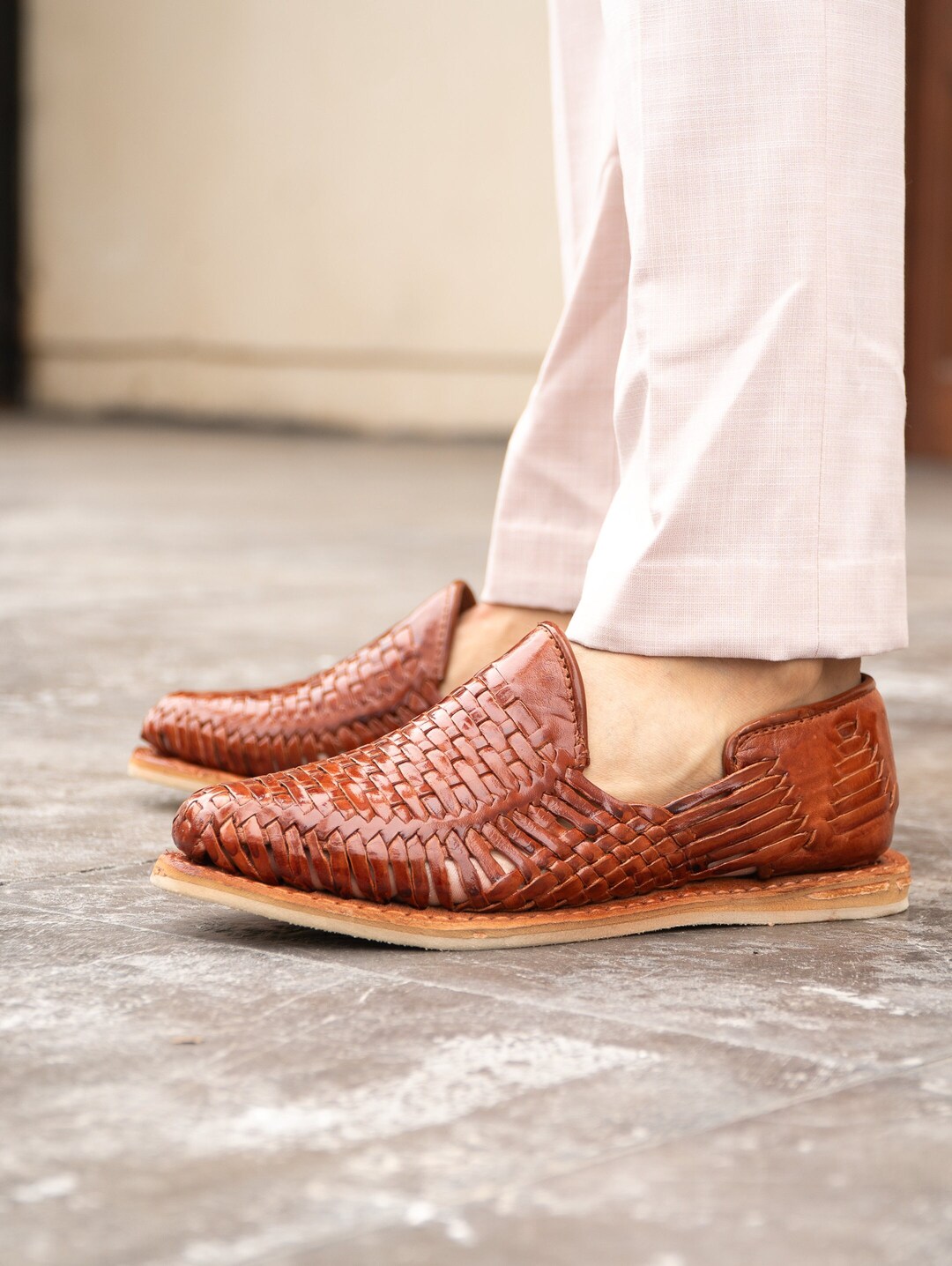 Woven leather slip on sneakers sale