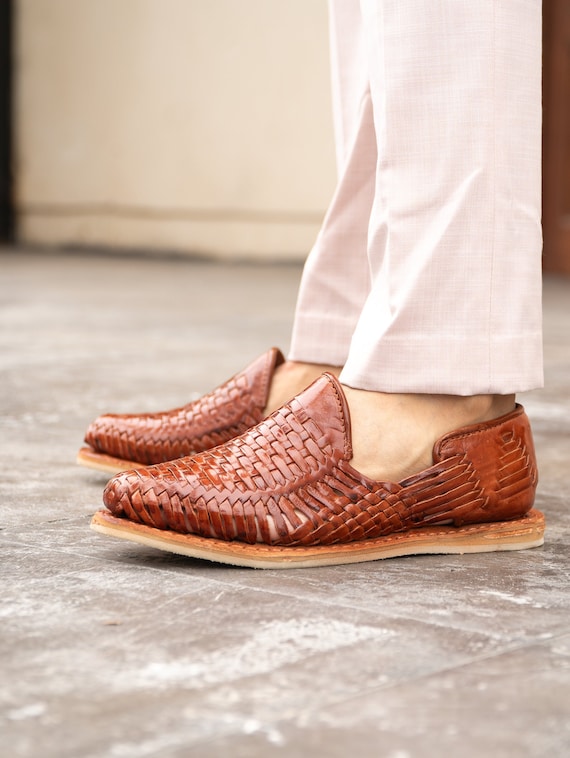 Reddish Woven Leather Flats Handmade in Mexico Slip on Shoes Elegant Breathable Sandals All Sizes Etsy