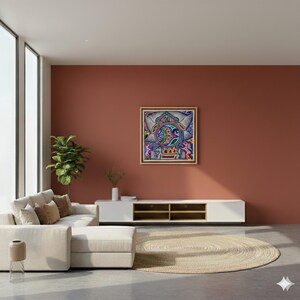 HUICHOL Art PAINT To Wall Decoration. Huichol Mexican Yarn Paint. Huichol Yarn Art. Mexican Painting. Mexican Huichol Paint 24" image 2