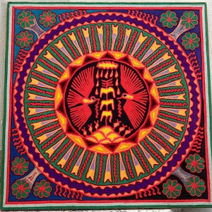 HUICHOL Art Picture To Wall DECORATION. Huichol Mexican Yarn Paint. Mexican Yarn Art. Huichol Painting Size 24&quot; x 24&quot;