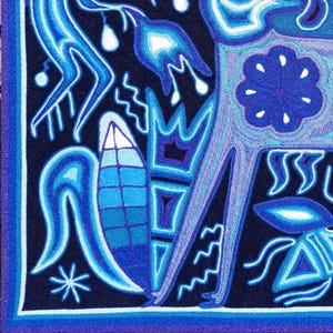 Mexican Huichol ART PAINTING To WALL Decoration. | Blue Deer | Huichol Mexican Yarn Paint. Mexican Art. Huichol Paint Size 24 x 24 Inches. image 6