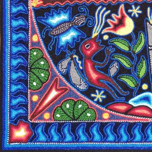 Huichol Yarn Art Wall Decor - 24x24 Inches - Mexican Handmade Thread Painting - Wixárika - Hikuri Moon image 6