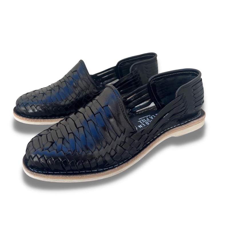 Men's Handmade Leather Huarache Sandals | Black | Closed Toe Slip-On | Mexican Artisan Shoes for Casual Summer Wear image 2