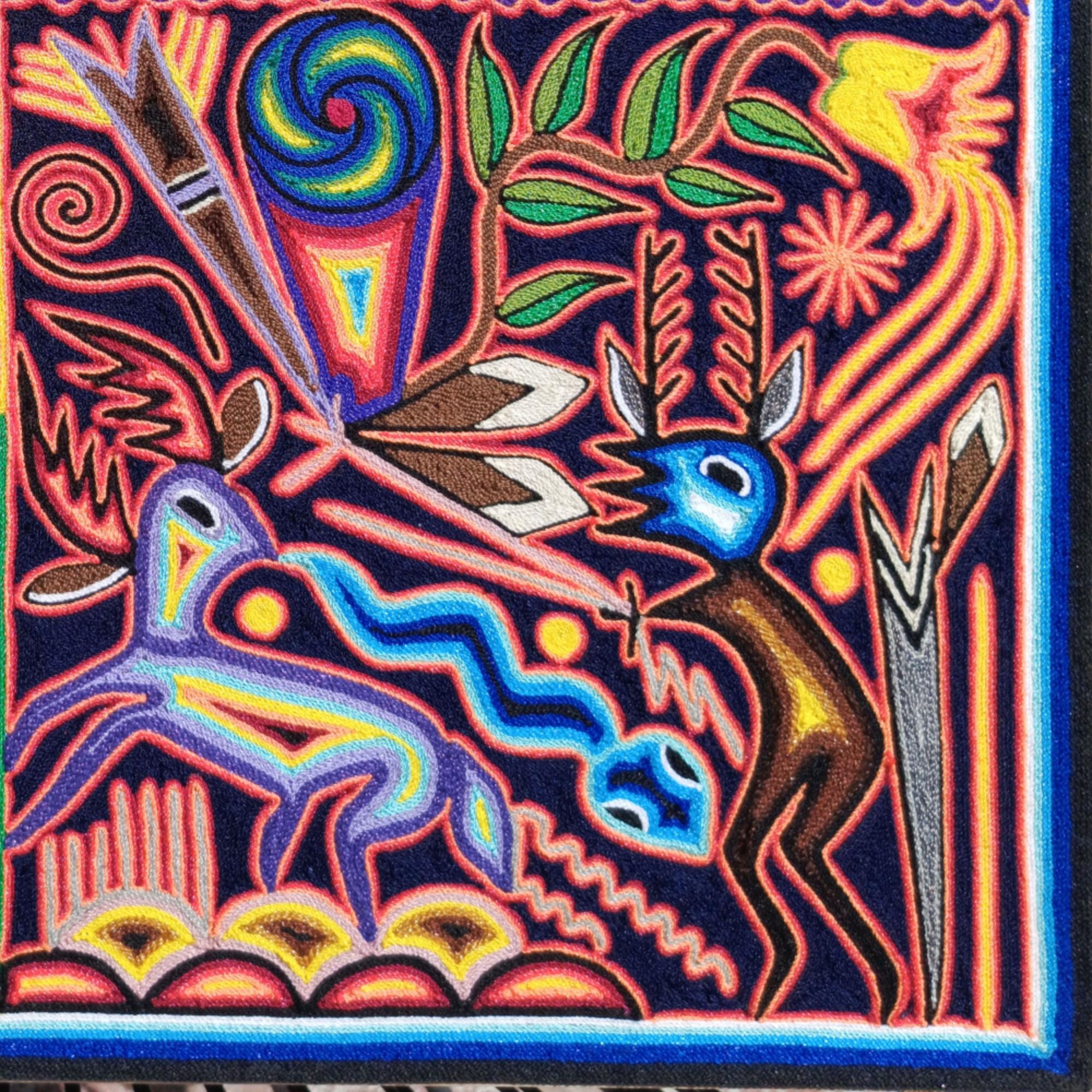 メキシコのウイチョル族の毛糸絵。壁飾りに使えるウイチョル族のアート