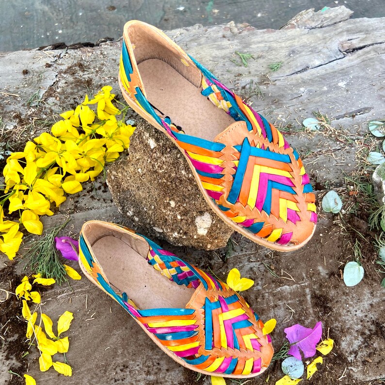 Colorfull Artisanal Huarache. Mexican Leather Shoe. Mexican - Etsy