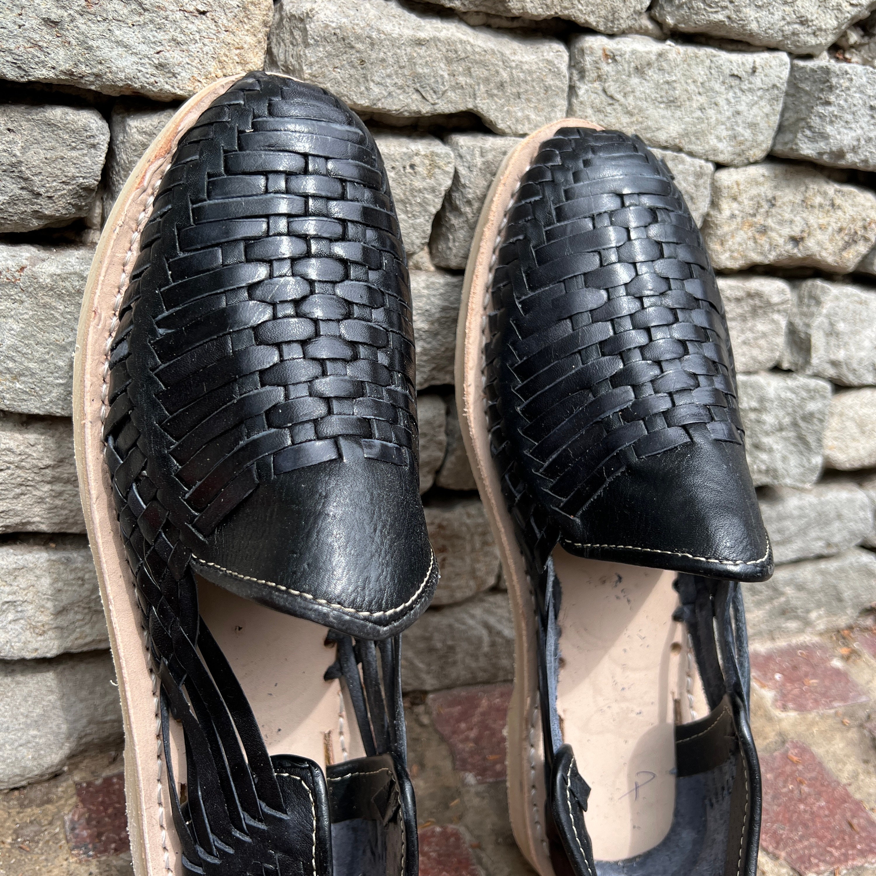 Handmade Leather Slip-on Shoes - Black, Light Heel, Grid