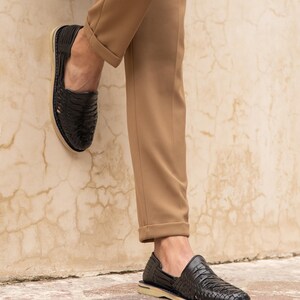 Men's Handmade Leather Huarache Sandals | Black | Closed Toe Slip-On | Mexican Artisan Shoes for Casual Summer Wear image 8