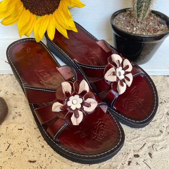 Big Flower Sandal. Leather Mexican Sandal. Mexican Huarache. | Etsy