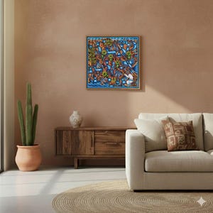 HUICHOL Art PAINT To Wall Decoration. Huichol Mexican Yarn Paint. Huichol Yarn Art. Mexican Painting. Mexican Huichol Paint 24" image 2