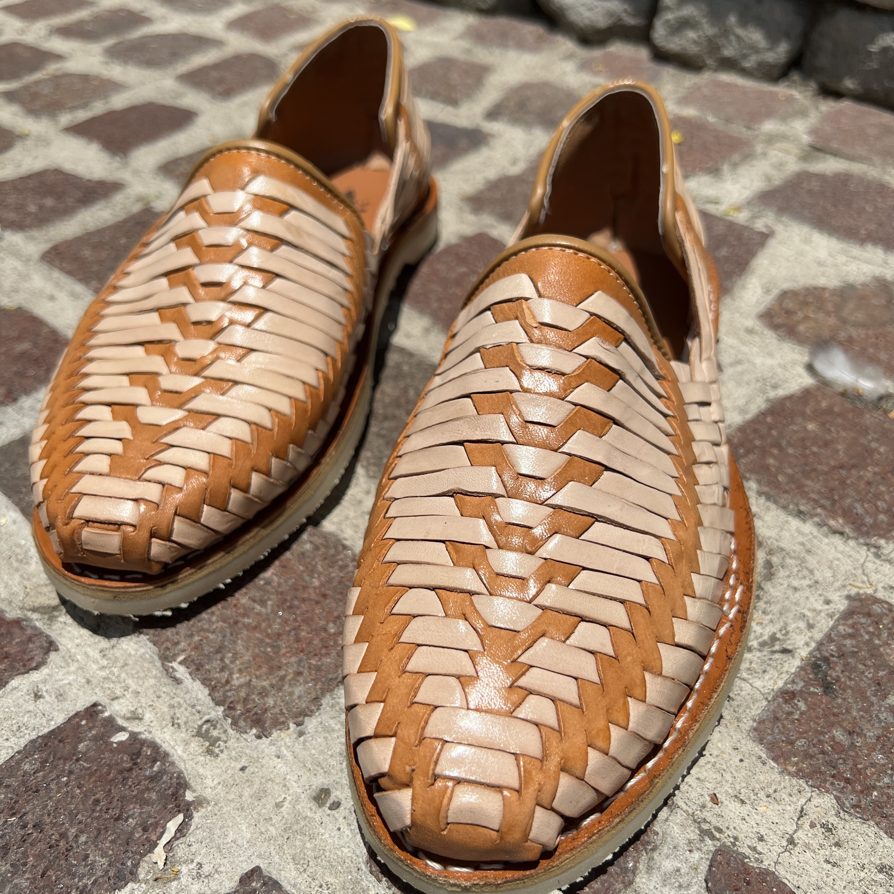 Mens Huaraches Handwoven Leather Slip-On Shoes Size9 Natural & Brown Design Comf Men main image 2