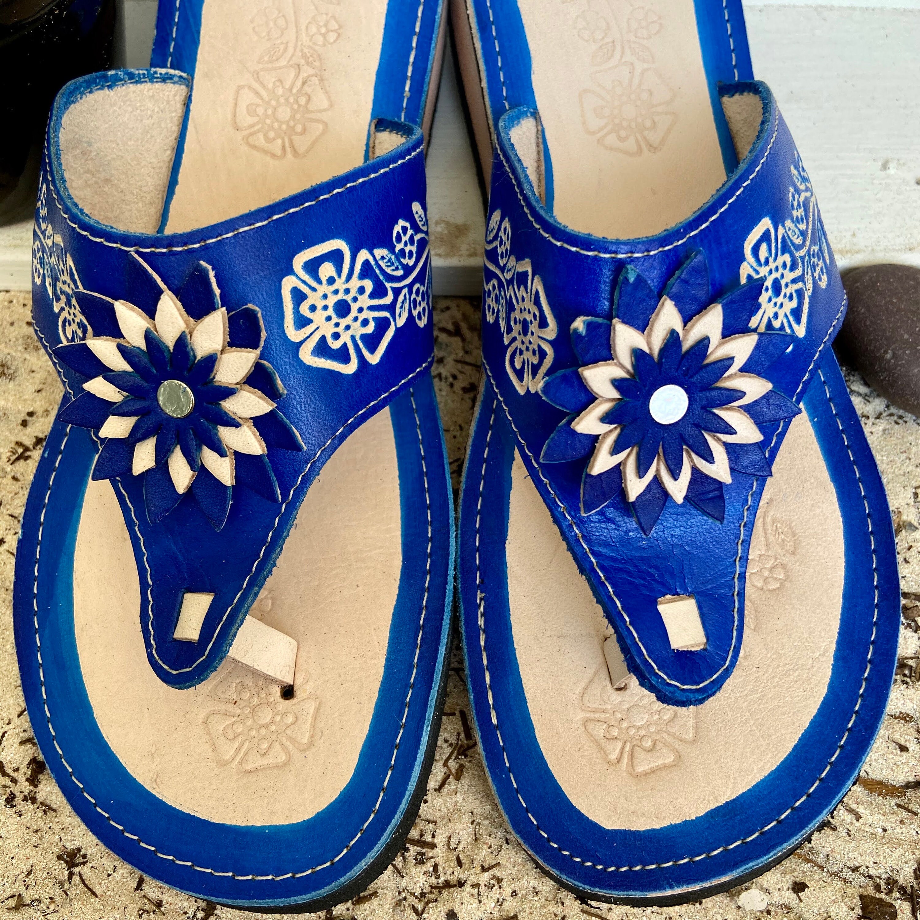 Mexican Leather Sandals. Mexican Huarache. Sandals Whit Blue Etsy
