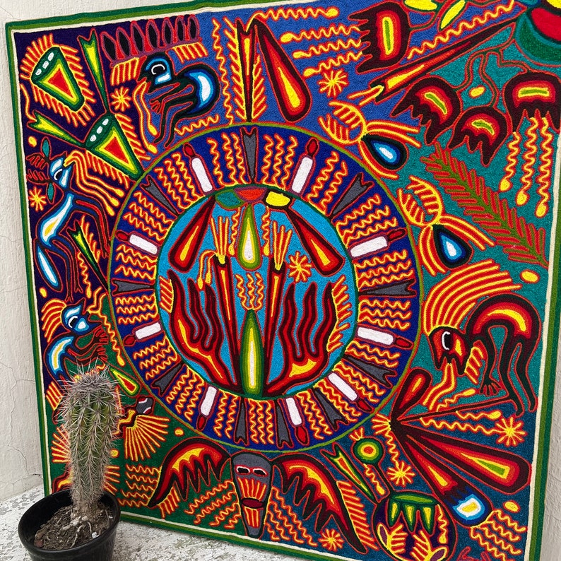 Mexican HUICHOL ART Picture to Wall DECORATION. Mexican Yarn - Etsy