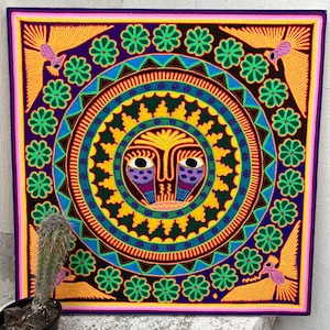 Mexican HUICHOL ART PAINTING To Wall Decoration. Huichol Yarn Paint. Mexican Yarn Art. Mexican Painting. Huichol Paint Size 24 inches