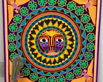 Mexican HUICHOL ART PAINTING To Wall Decoration. Huichol Yarn Paint. Mexican Yarn Art. Mexican Painting. Huichol Paint Size 24 inches