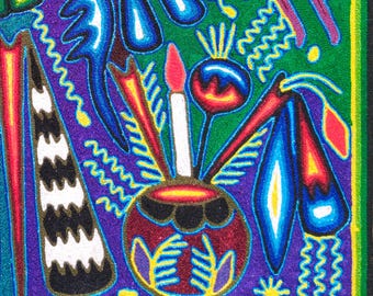 メキシコの毛糸のペイント。壁の装飾に最適なウイチョル族の絵画
