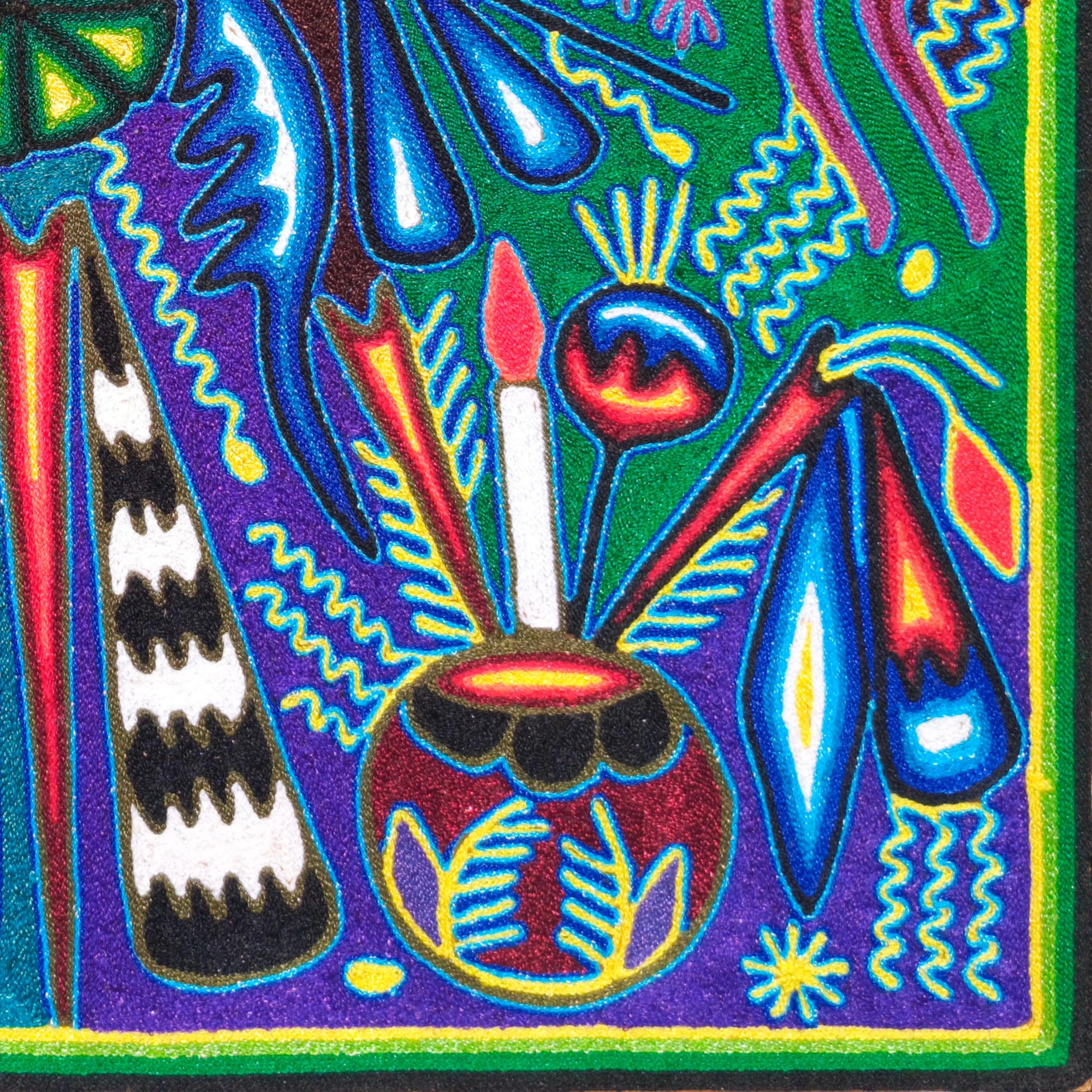 メキシコの毛糸のペイント。壁の装飾に最適なウイチョル族の絵画