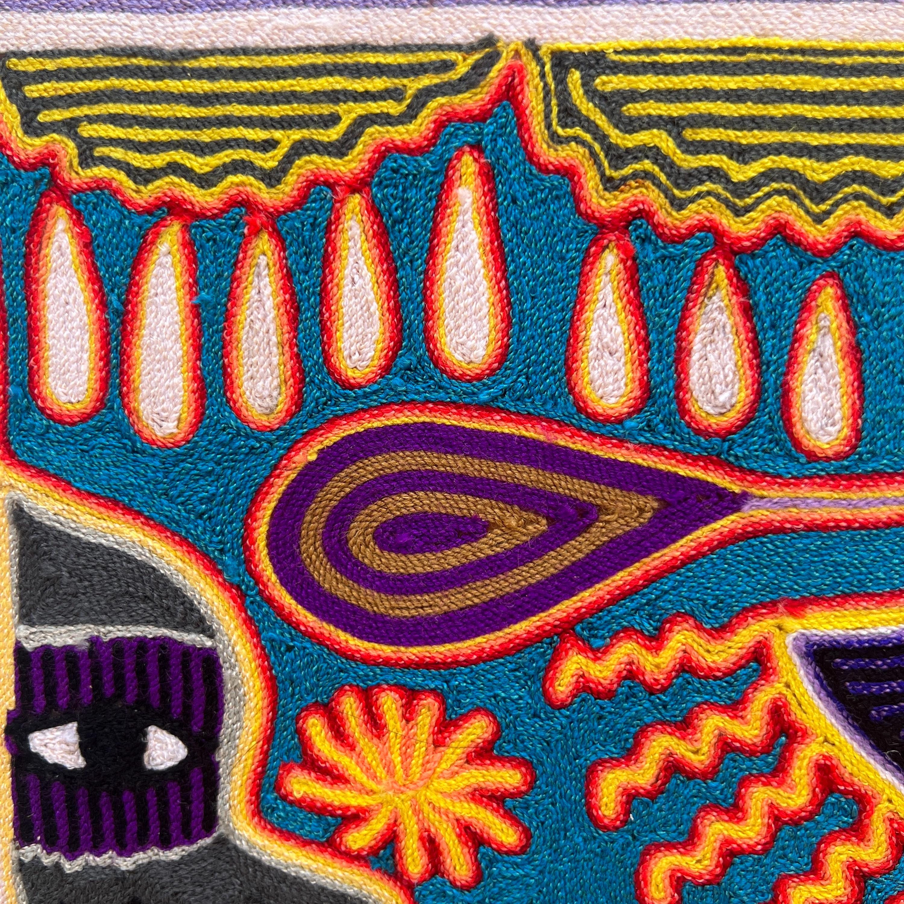 メキシコの糸のペイント。壁の装飾に使えるウイチョル族のアート