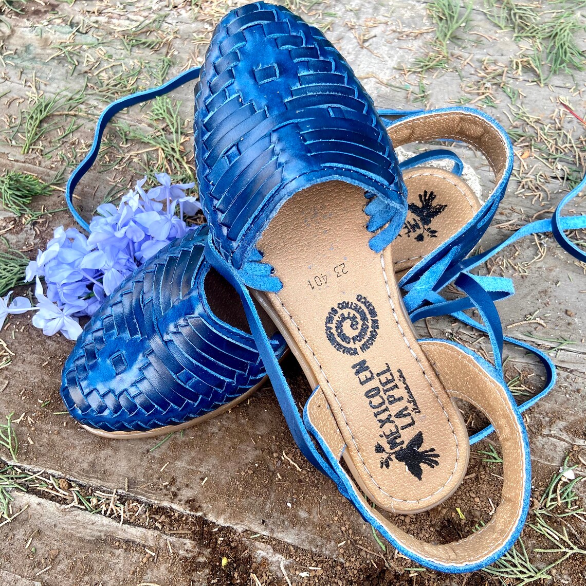 blue huarache sandals