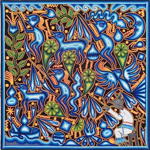 メキシコの毛糸のペイント。壁の装飾に最適なウイチョル族の絵画