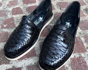 靴 ITALIAN LEATHER HURACHE SANDALS BLACK Men's Handmade Leather Huarache Sandals | Black | Closed Toe Slip