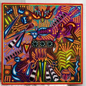 ART PICTURE To Wall Decoration. HUICHOL Mexican Yarn Paint. Mexican Yarn Art. Mexican Painting. 24 inches Paint