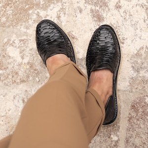 Men's Handmade Leather Huarache Sandals | Black | Closed Toe Slip-On | Mexican Artisan Shoes for Casual Summer Wear image 5