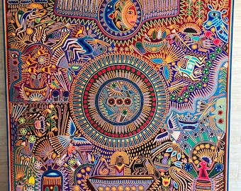 Mexican Huichol Art Picture To Wall Decoration. Mexican Yarn Art. Huichol Paint Size 79" x 79" / 200 x 200 cms