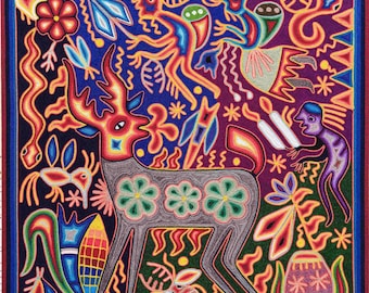 HUICHOL Art PAINT To Wall Decoration. Huichol Mexican Yarn Paint. Huichol Yarn Art. Mexican Painting. Mexican Huichol Paint 24"