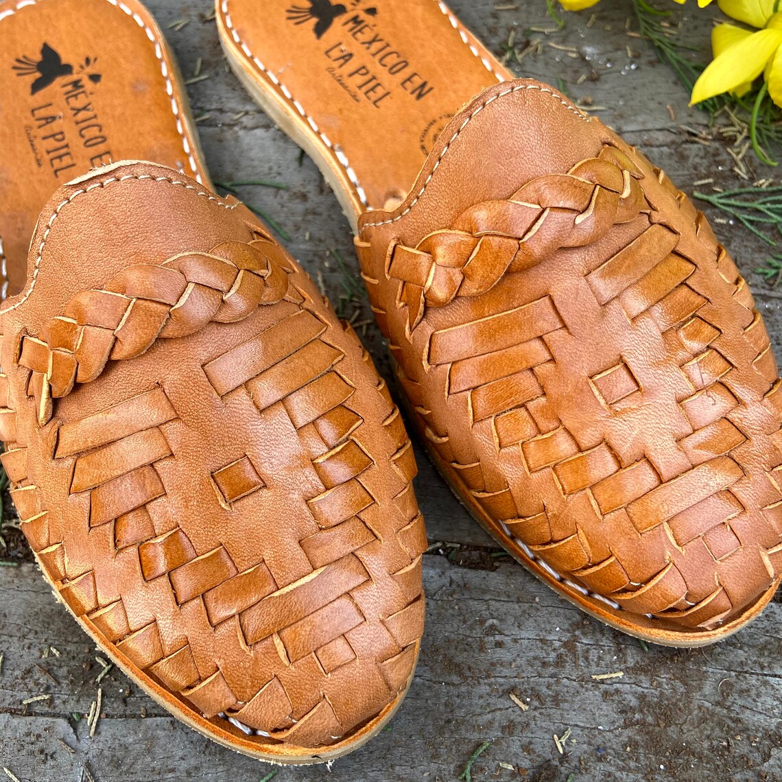 Mexican Artisanal Slip on Sandal. Mexican Tan Leather Shoe. | Etsy