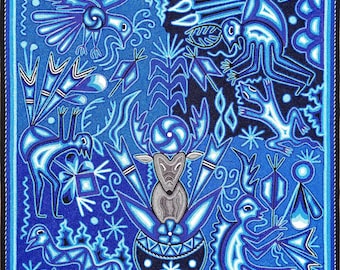 ウイチョル族の糸アート壁装飾 - 24x24インチ - メキシコの手作り糸絵
