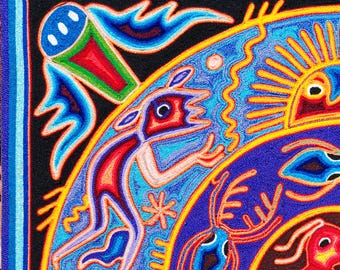 ウィチョル族の絵画を壁掛け装飾に。| 生命への捧げ物 | ウィチョル族 ウィチョル族の絵画を壁掛け装飾に。| 生命への捧げ物 | ウィチョル族