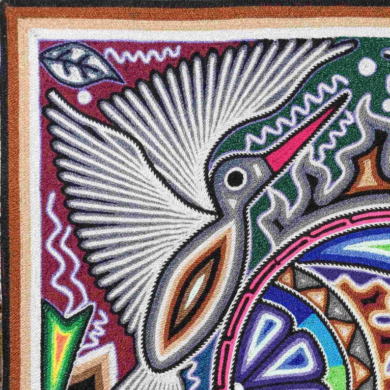 HUICHOL Art PAINT To Wall Decoration. Huichol Mexican Yarn Paint. Huichol Yarn Art. Mexican Painting. Mexican Huichol Paint 24" image 4