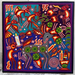 HUICHOL YARN Painting to Home DECORATION with Peyotes Desing. Mexican Huichol Art Picture To Wall Decoration. Mexican Gifts