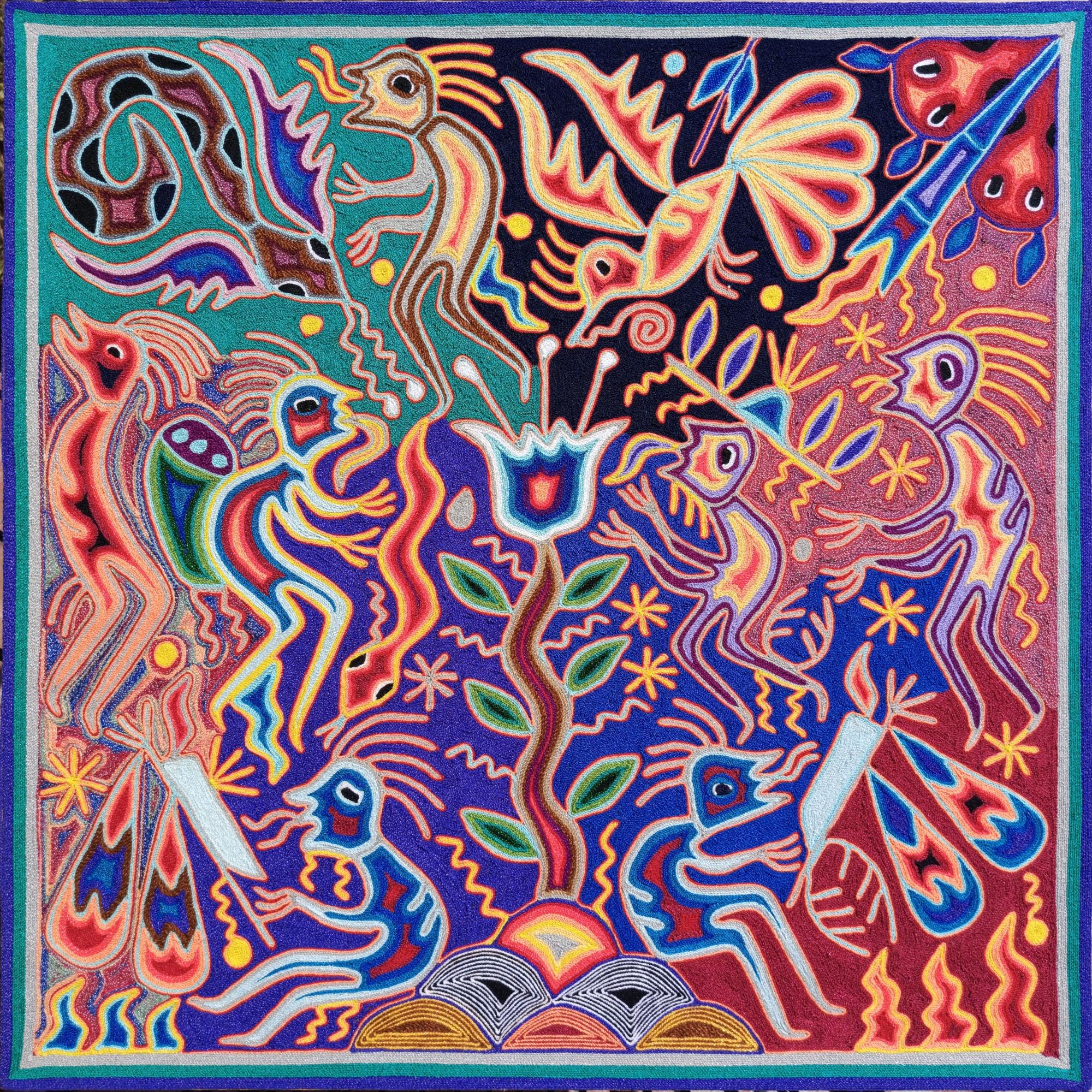 24x24インチ ウイチョルヤーンアート - マラアカメシャーマン儀式