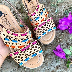 Comfortable Leather Sandals Colorful HANDMADE in MEXICO, All Sizes