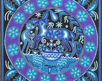 ART PICTURE To Wall Decoration. HUICHOL Mexican Yarn Paint. Mexican Yarn Art. Mexican Painting. 24 inches Paint