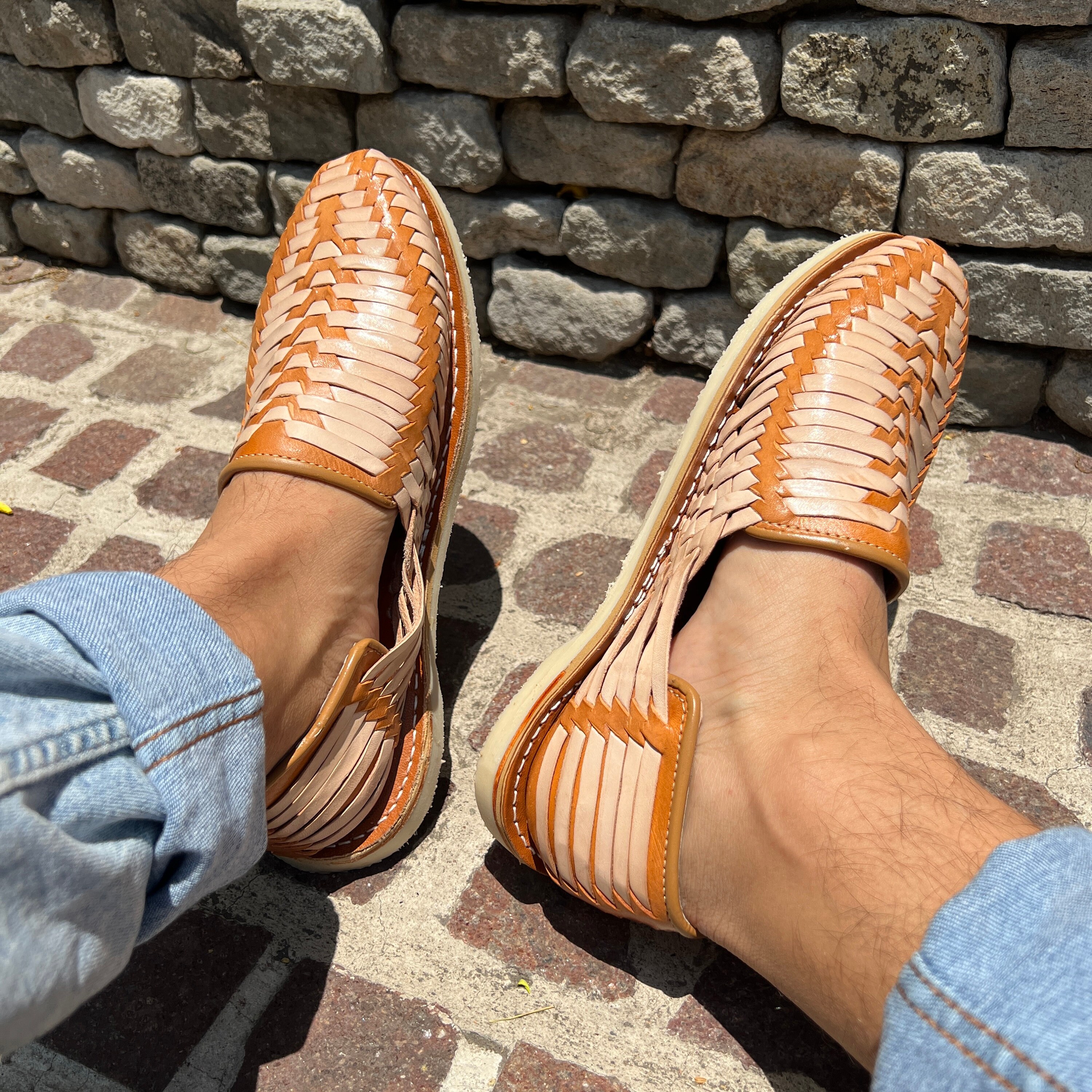 Mens Huaraches Handwoven Leather Slip-On Shoes Size9 Natural & Brown Design Comf Men main image 4