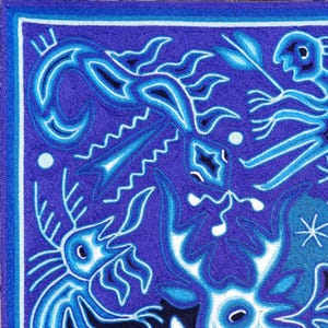 Mexican Huichol ART PAINTING To WALL Decoration. | Blue Deer | Huichol Mexican Yarn Paint. Mexican Art. Huichol Paint Size 24 x 24 Inches. image 4