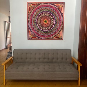 Cuadro de Arte Huichol Mexicano para Decoración de Pared Color Azul. Arte en hilo mexicano. Pintura Huichol Tamaño 48 x 48 imagen 8