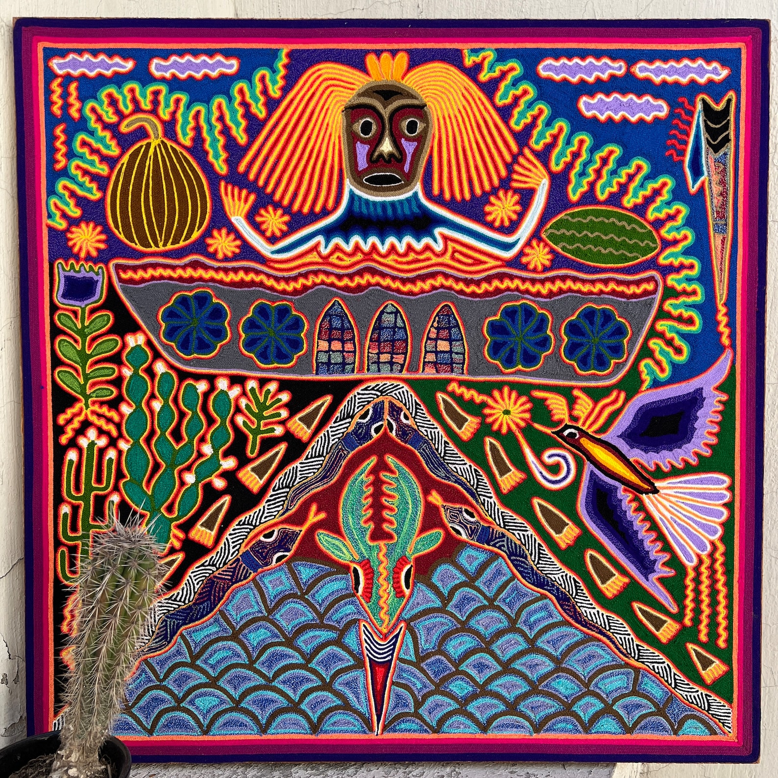 Mexican HUICHOL Yarn PAINTING. Mexican Huichol Art Picture to Etsy