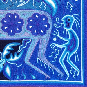 Mexican Huichol ART PAINTING To WALL Decoration. | Blue Deer | Huichol Mexican Yarn Paint. Mexican Art. Huichol Paint Size 24 x 24 Inches. image 7