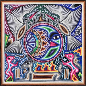 HUICHOL Art PAINT To Wall Decoration. Huichol Mexican Yarn Paint. Huichol Yarn Art. Mexican Painting. Mexican Huichol Paint 24" image 1