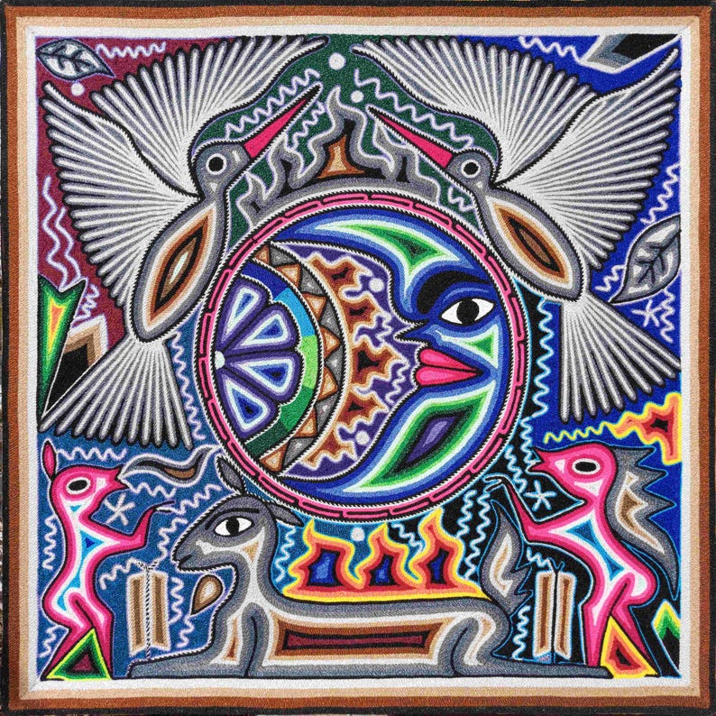 HUICHOL Art PAINT To Wall Decoration. Huichol Mexican Yarn Paint. Huichol Yarn Art. Mexican Painting. Mexican Huichol Paint 24" image 1
