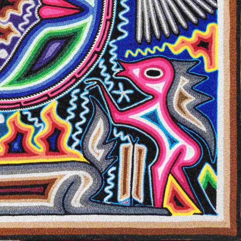 HUICHOL Art PAINT To Wall Decoration. Huichol Mexican Yarn Paint. Huichol Yarn Art. Mexican Painting. Mexican Huichol Paint 24" image 7